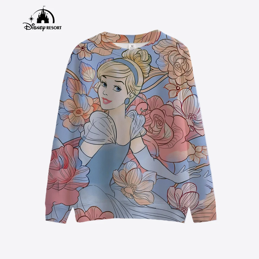 Disney Princess Printed Sportswear Spring Women\'s Casual Comfortable Hoodie Loose Round Neck Women\'s Hoodie