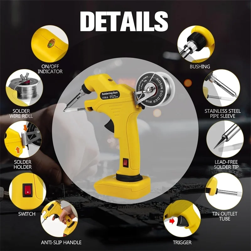 

Cordless Soldering Iron Kit for Dewalt 20V Battery 30W Soldering Gun 30s Quick Preheat Soldering Iron with Solder Wire