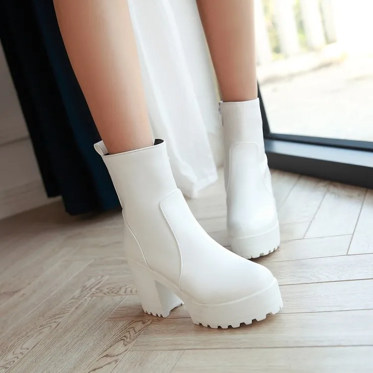 winter The New fashion Round head Thick heel Waterproof platform Women boots Plus velvet Keep warm High heel Women boots