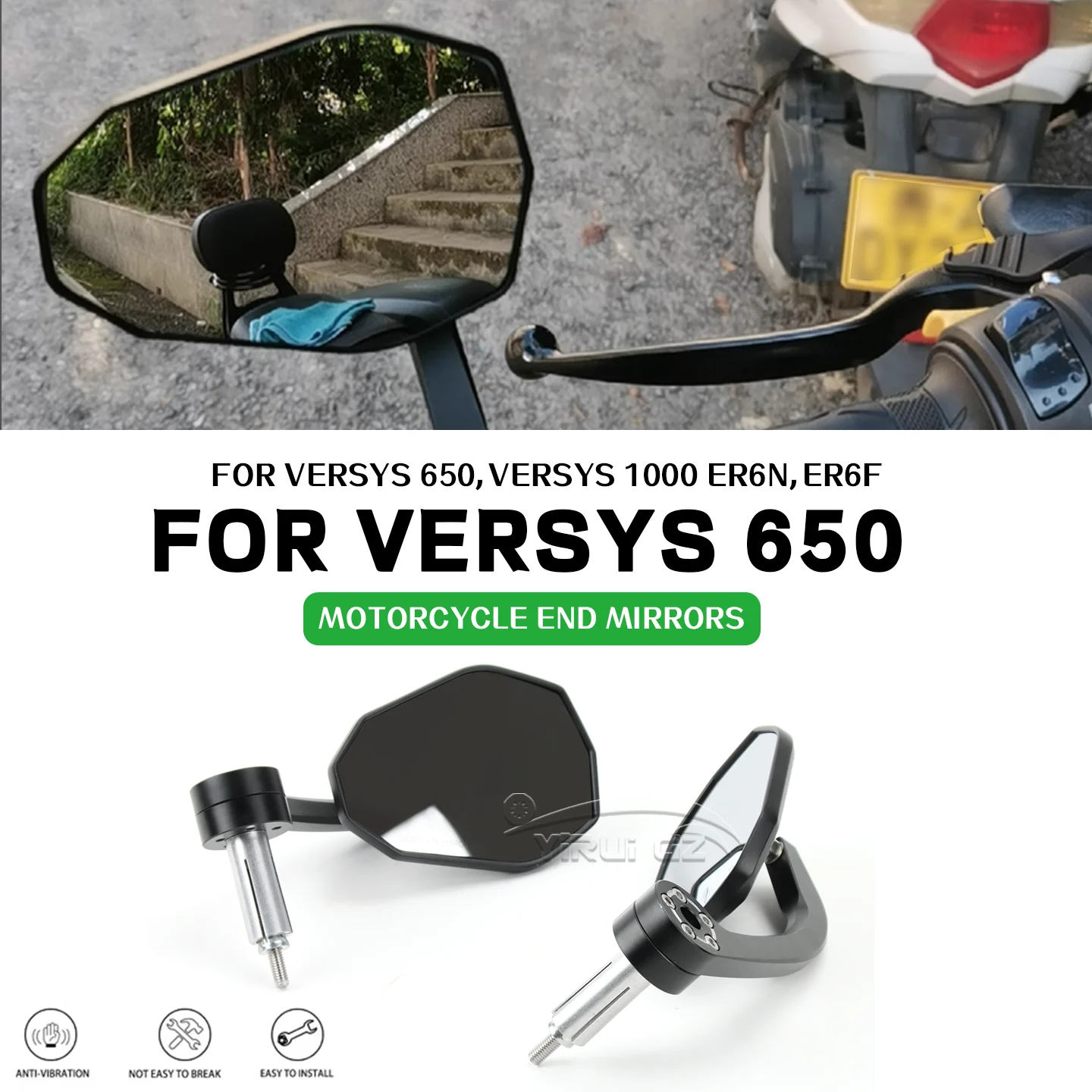 

Motorcycle Mirror Handlebar Mirrors Universal Motorcycle Mirror Wide Vision For KAWASAKI Versys650 versys1000 650 1000 ER6N ER6F