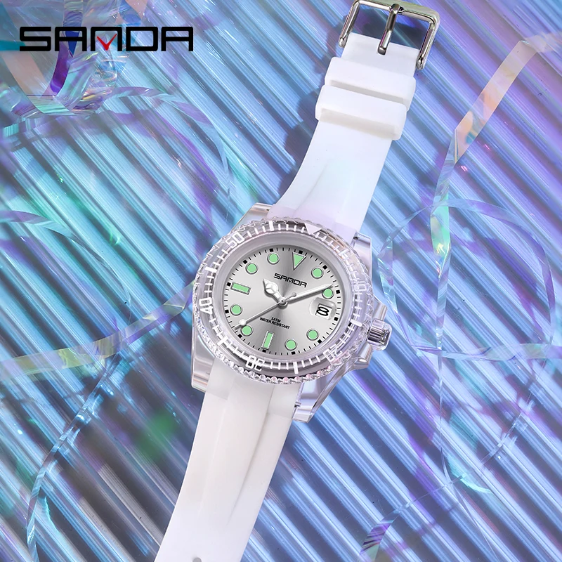 SANDA Women Watch Luxury Brand Casual Fashion Quartz Watch Luminous Waterproof Silicone Strap 30M Waterproof Reloj Mujer 9007