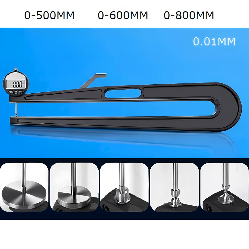 500MM-800MM deep throat digital thickness gauge 0-10-30MM arc sharp ball head 0.01 large span thick sponge Pipes hardware lenses