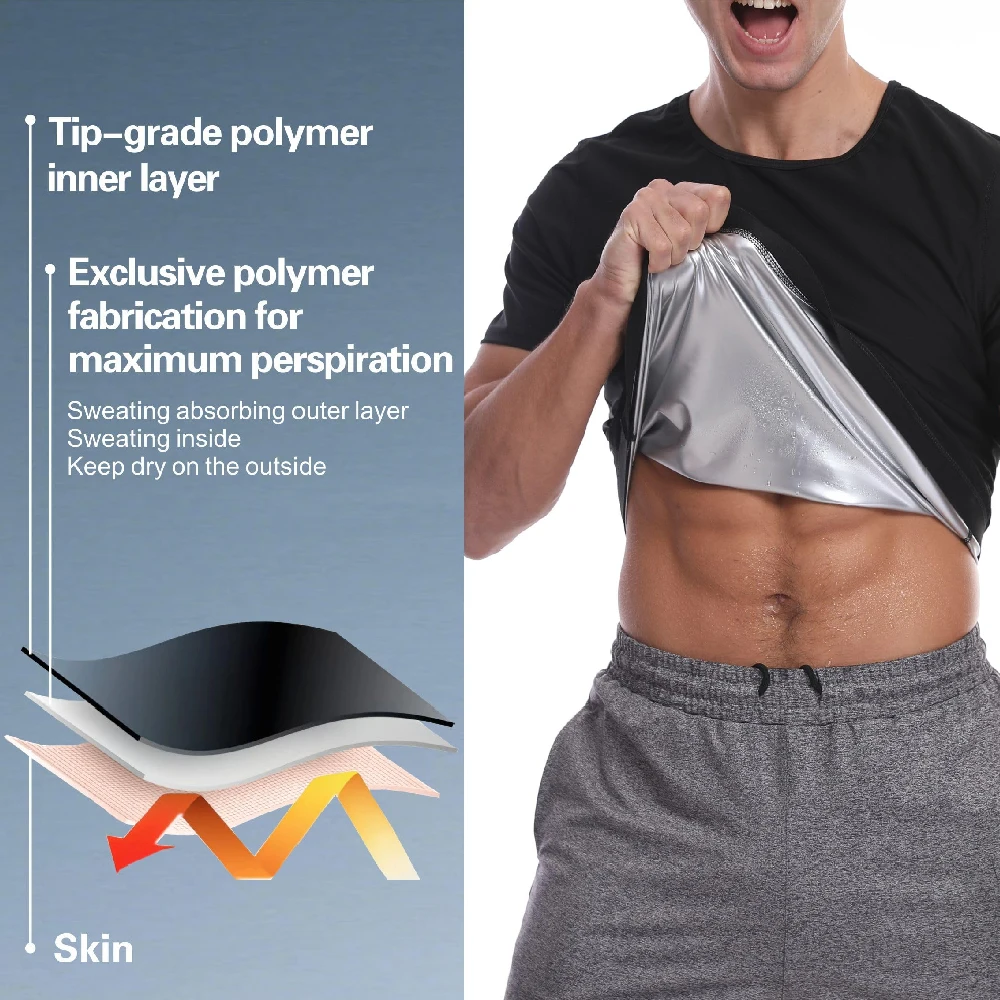 1PC Compression Sauna Shirt for Men,Short Sleeve Sweat Suit Shapewear,Instant Tummy Control Slimming Top for Workout &Daily Life - view 4