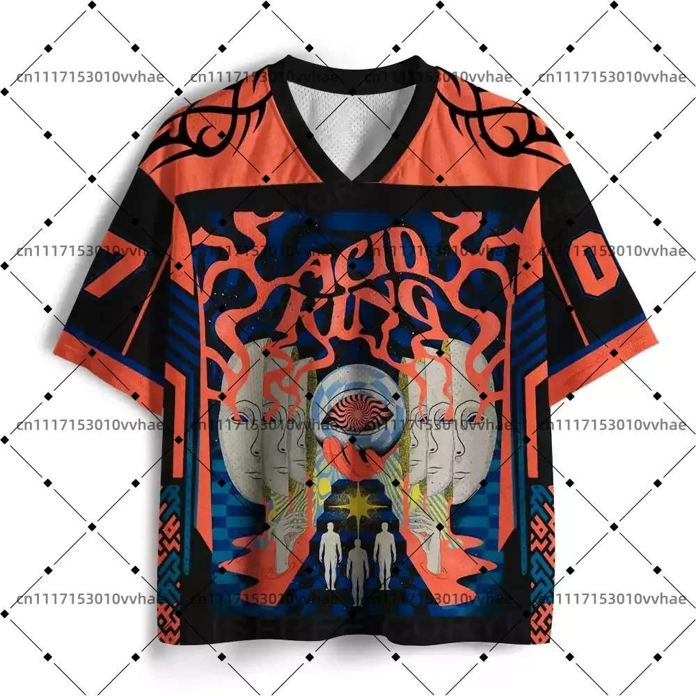Soulisfree The Mysterious Eye of The Enchanted King Mesh Jersey Design Digital V-Neck T-Shirt Comfortable Sports Short Sleeve