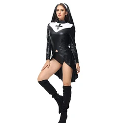 Carnevale Halloween Lady Leather Nun about Costume Church conyfriator Nurse Tuxedo Outfit Cosplay Party Fancy Dress