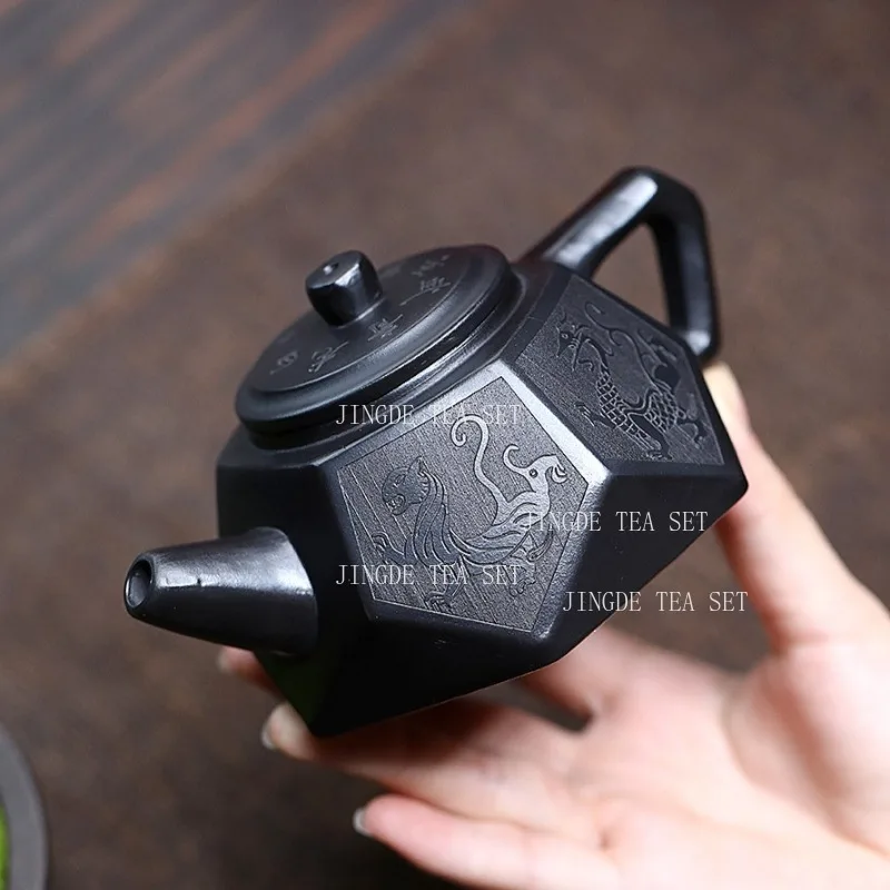 

1PCS 220ml Yixing Purple Clay Teapot Original Ore Handmade Zisha Tea Set Black Mud Filter Dezhong Teapot