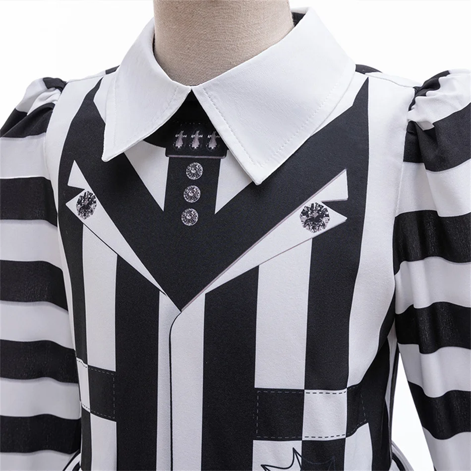 Halloween Beetle Juice Cosplay Black White Stripes Girls Princess Dress Kids Carnival Disguise Party Clothes Children Costume