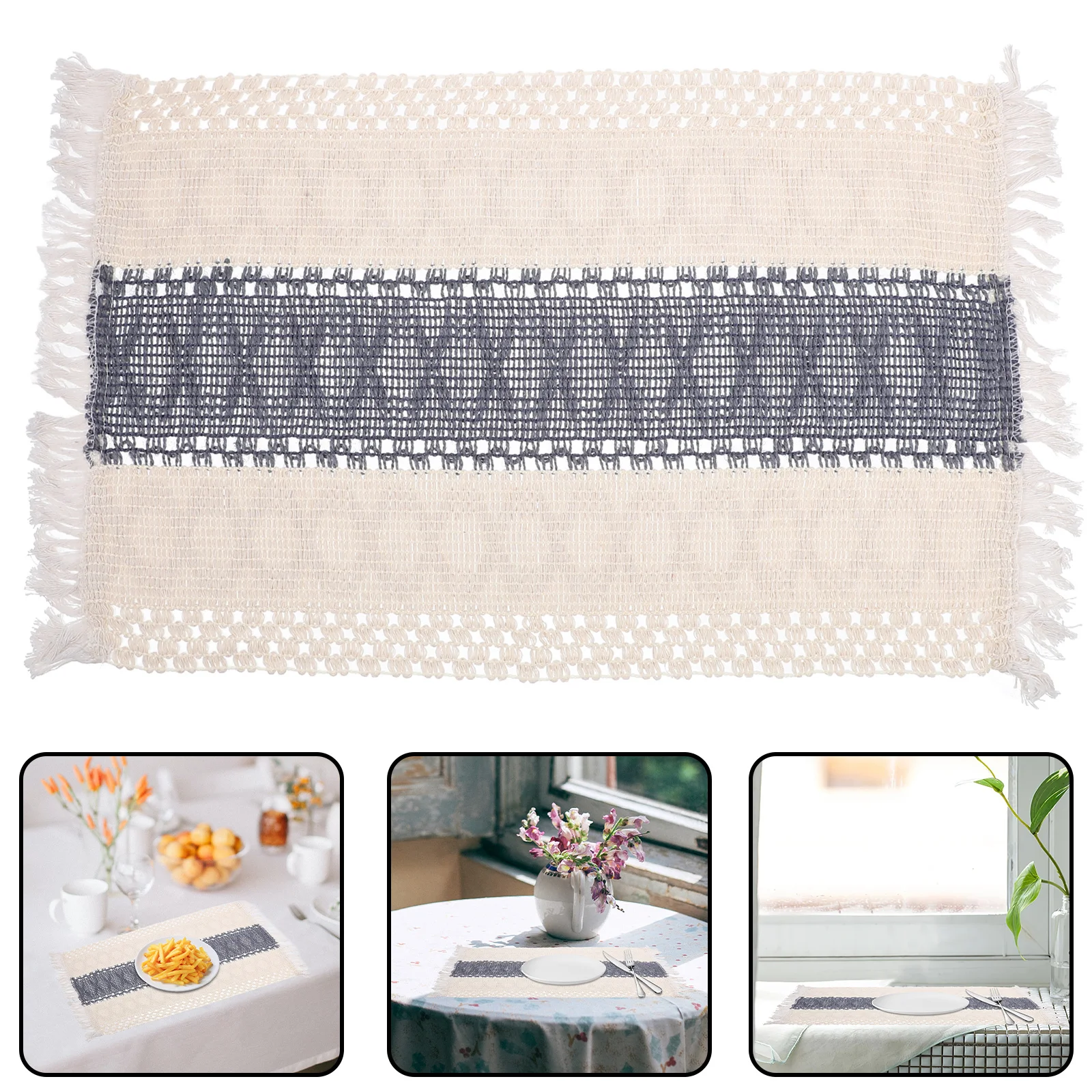 

8Pcs Cotton Linen Woven Placemat Tassel Heat-Resistant Dining Table Mat Anti-Slip Waterproof Decorative Placemats for Home