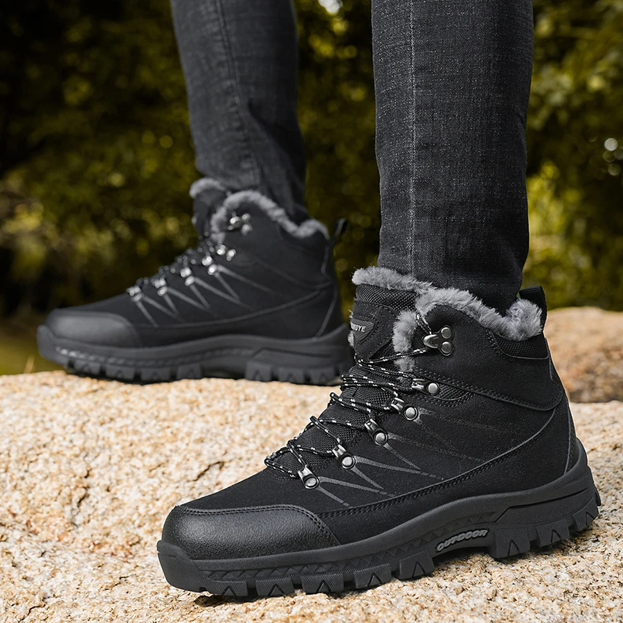 Herren-Schneestiefel, Winterschuhe, Schnürschuhe, warmhaltend, rutschfest, zum Gehen, Klettern, Wandern, Plateausohle, Outdoor-Herren-Knöchelstiefel. – Detail 5