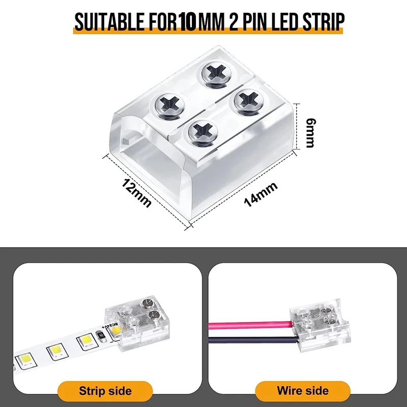 30PCS Connectors 2 Pin 10Mm Solderless LED Tape Light Connector LED Strip Connector Tape To Wire Terminal Block Connector