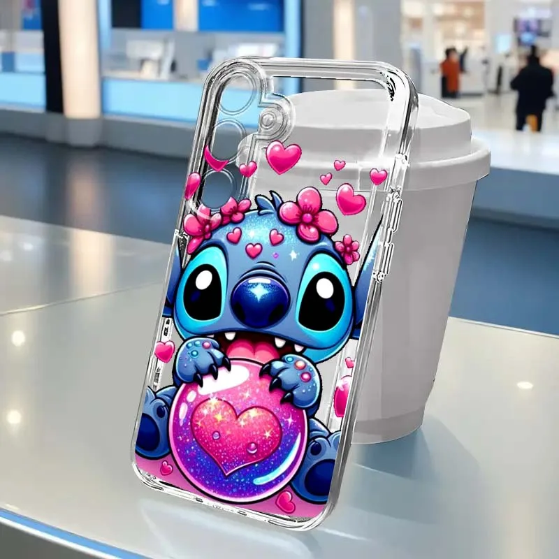 

Disney Stitch Love Popular Phone Case For Samsung S25 S24 S23 S22 S21 S20 S10 Ultra Plus Edge FE 5G Transparent