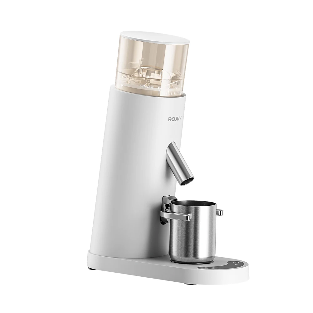 ROUNY USB-C Wiederaufladbare Kaffeemühle mit 60 Einstellungen, 41mm Edelstahl-Mahlwerk, LED-Touch, Kabellos Tragbar, Weiß