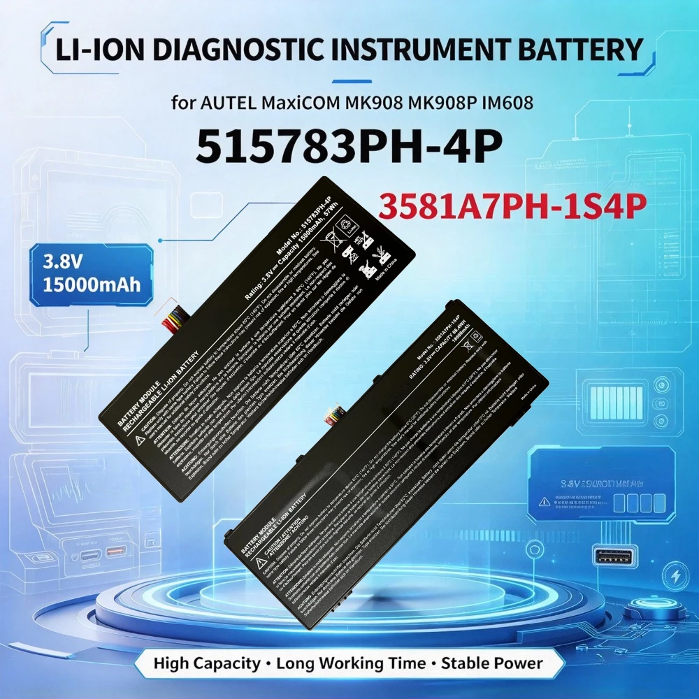 515783PH-4P 3.8V 15000mAh/3581A7PH-1S4P 3.8V 18000mAh Li-ion Diagnostic Instrument Battery for AUTEL MaxiCOM MK908 MK908P IM608