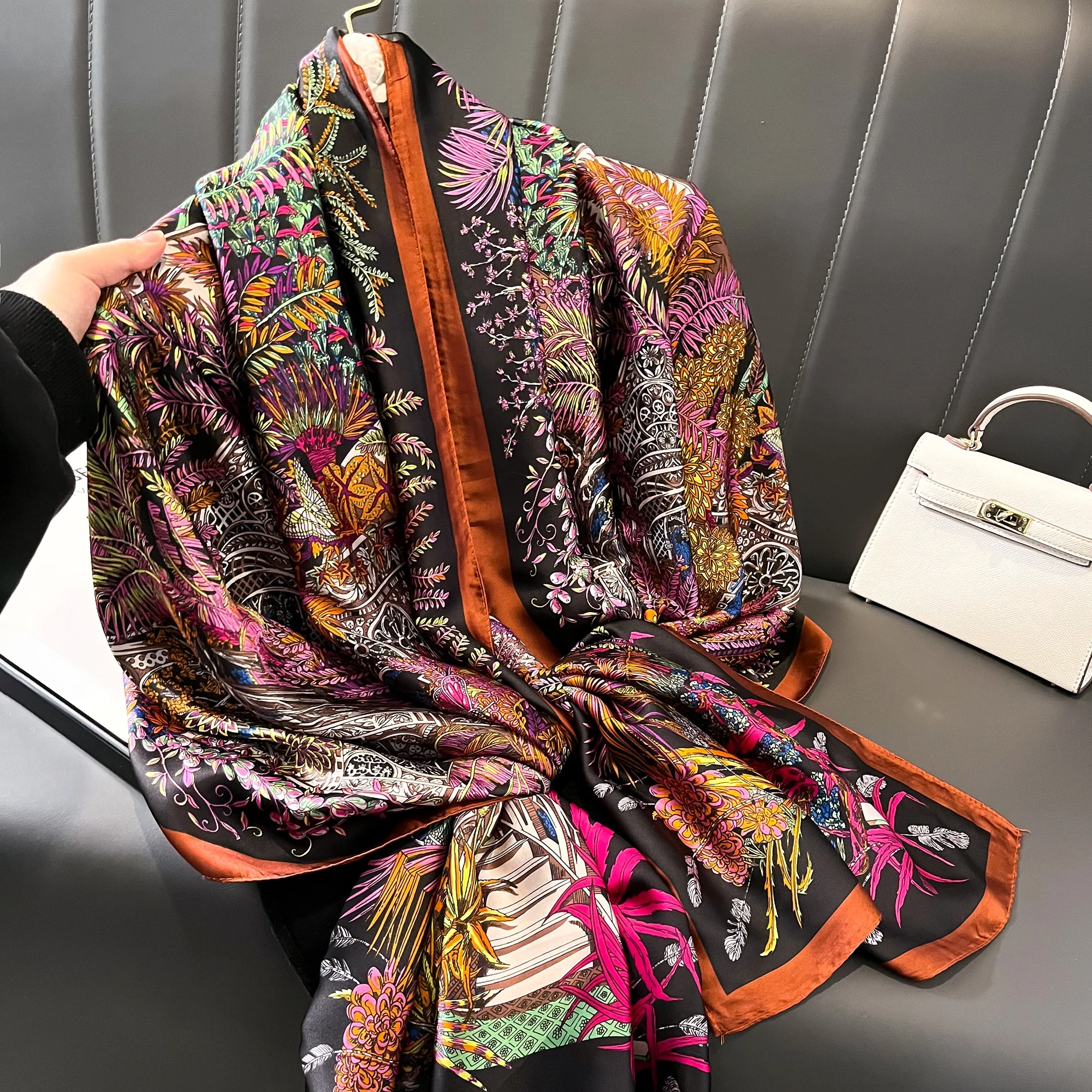 180*90cm Luxury Brand Women Summer Silk Scarves Shawls Lady Wraps Soft Female Geometry Beach Stole Bandanna Foulard Muffler