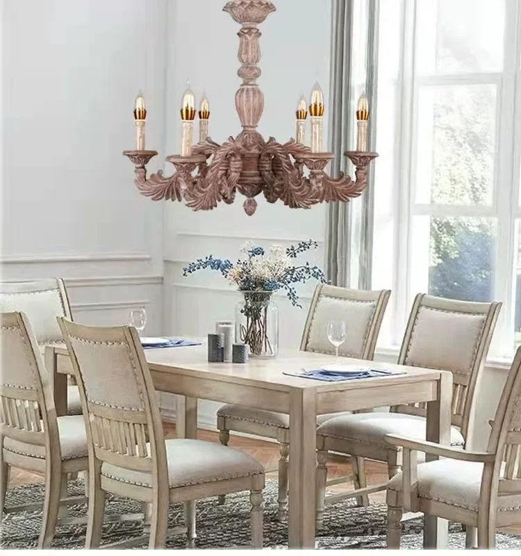 

Creative American Country French Solid Wood Chandelier - Vintage Style for Bedroom & Homestay