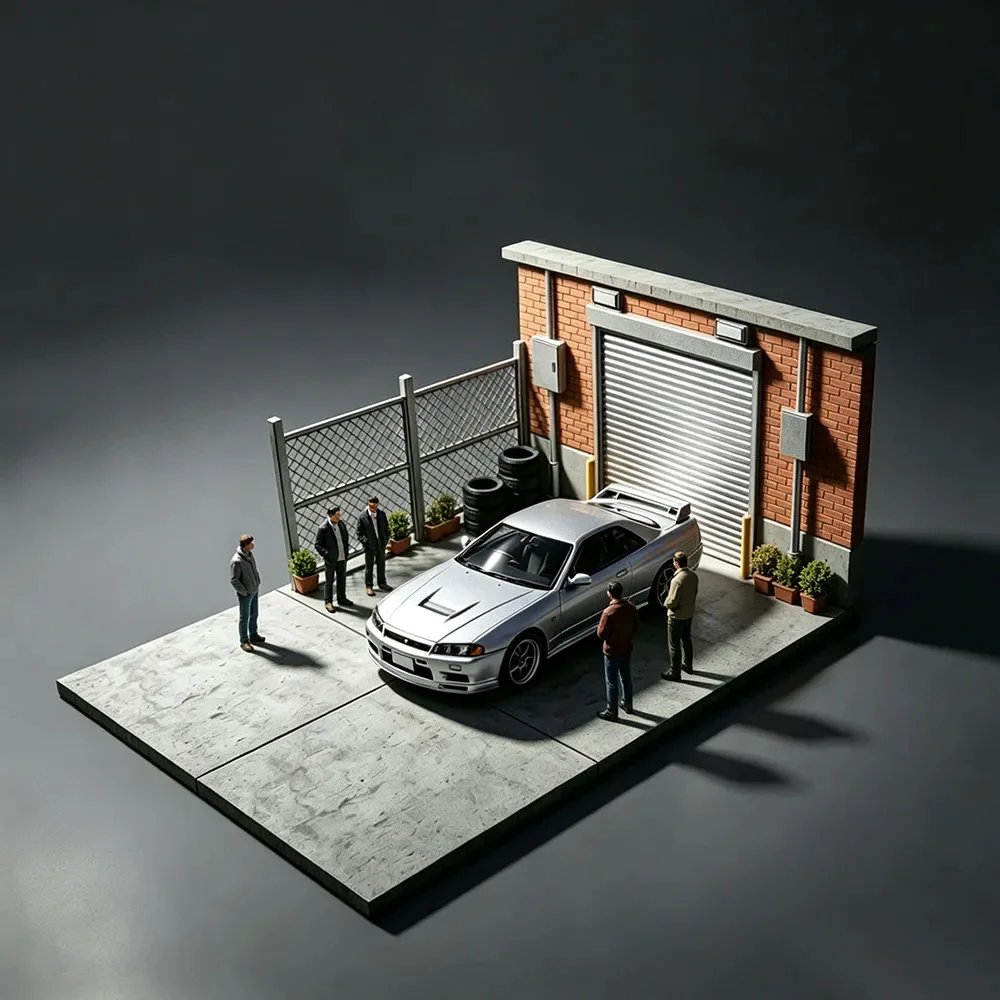 1:64 Mini Micro Repair Shop Parking Scene Car Model Diorama Road 3D Printed DIY Blank Model Desktop Ornaments