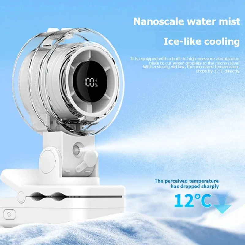 【Great Sale】For On Spray Fan With Digital Display Humidifier Hydrator-Creative Desktop Rotating High-Speed Clip Fan