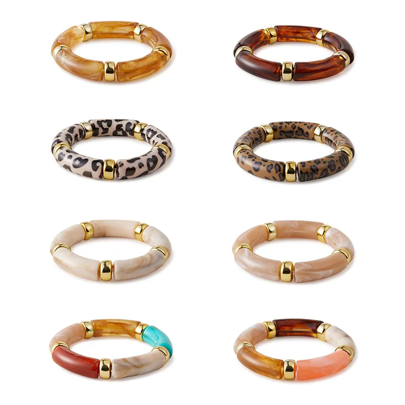 Boho Style Elastic Acrylic Bracelet for Women – Trendy Resin Swirl Wristband, Fashionable Hand Jewelry