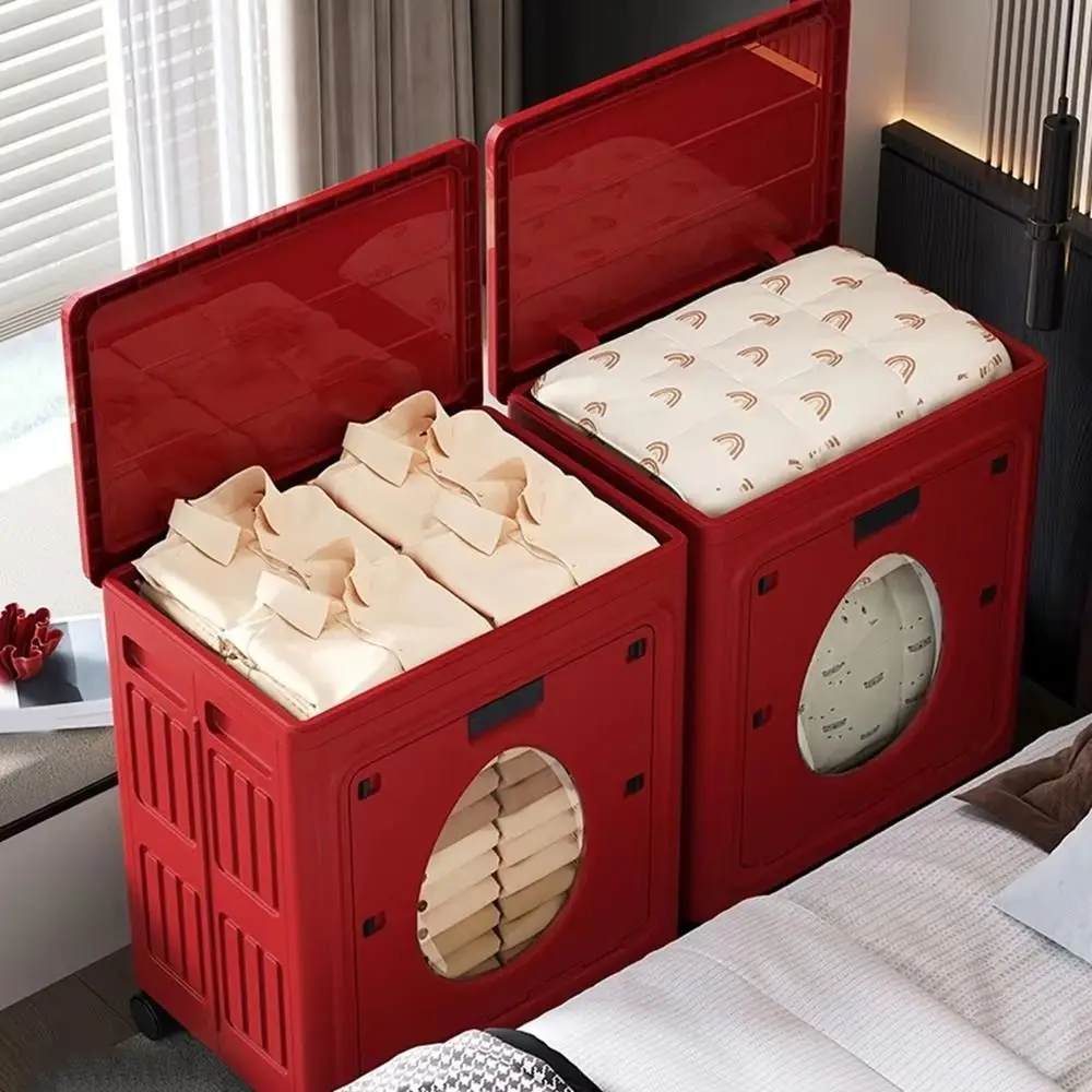 Flip-Top Design Folding Storage Box with Wheels Large Capacity Clothing Storage Cabinet Space Saving Wheeled Storage Containers