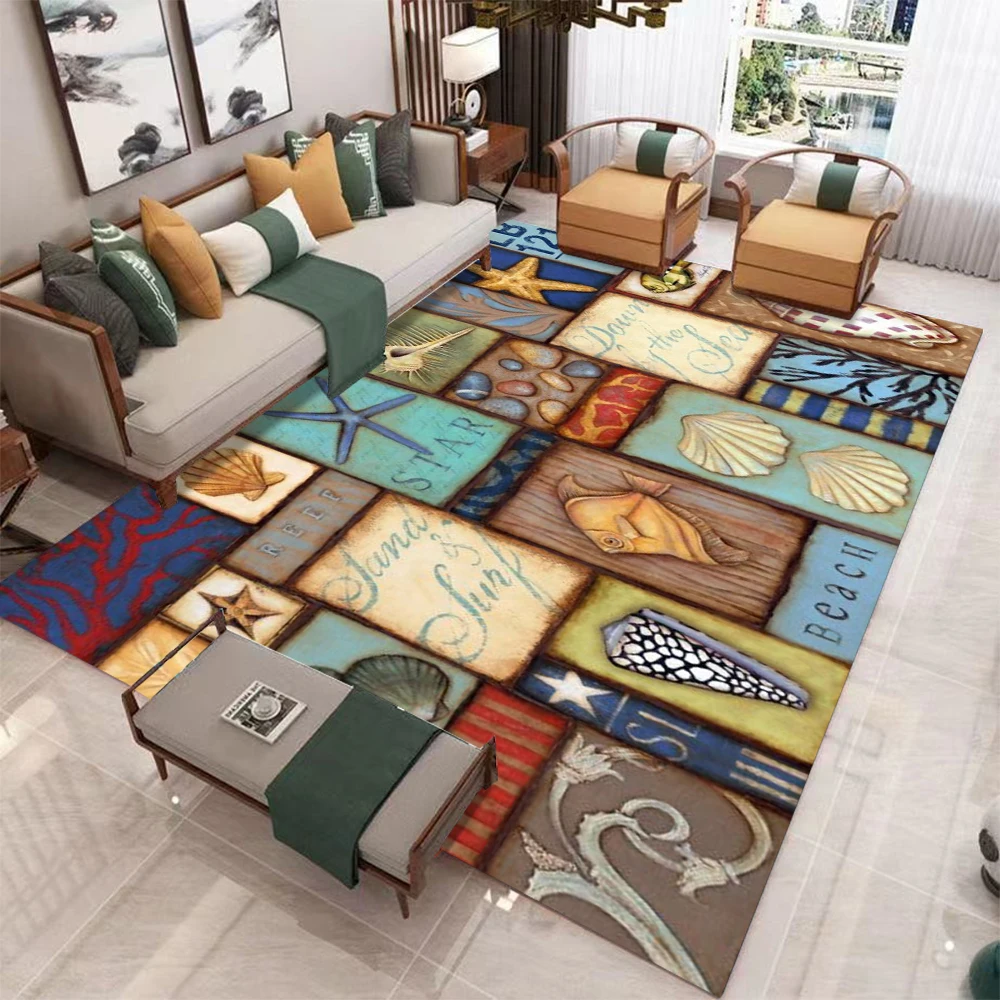 Vintage Colourful Carpet Mat Rug Geometric Pattern Non-Slip Washable Floor Mat for Living Room Bedroom Balcony Home Decoration