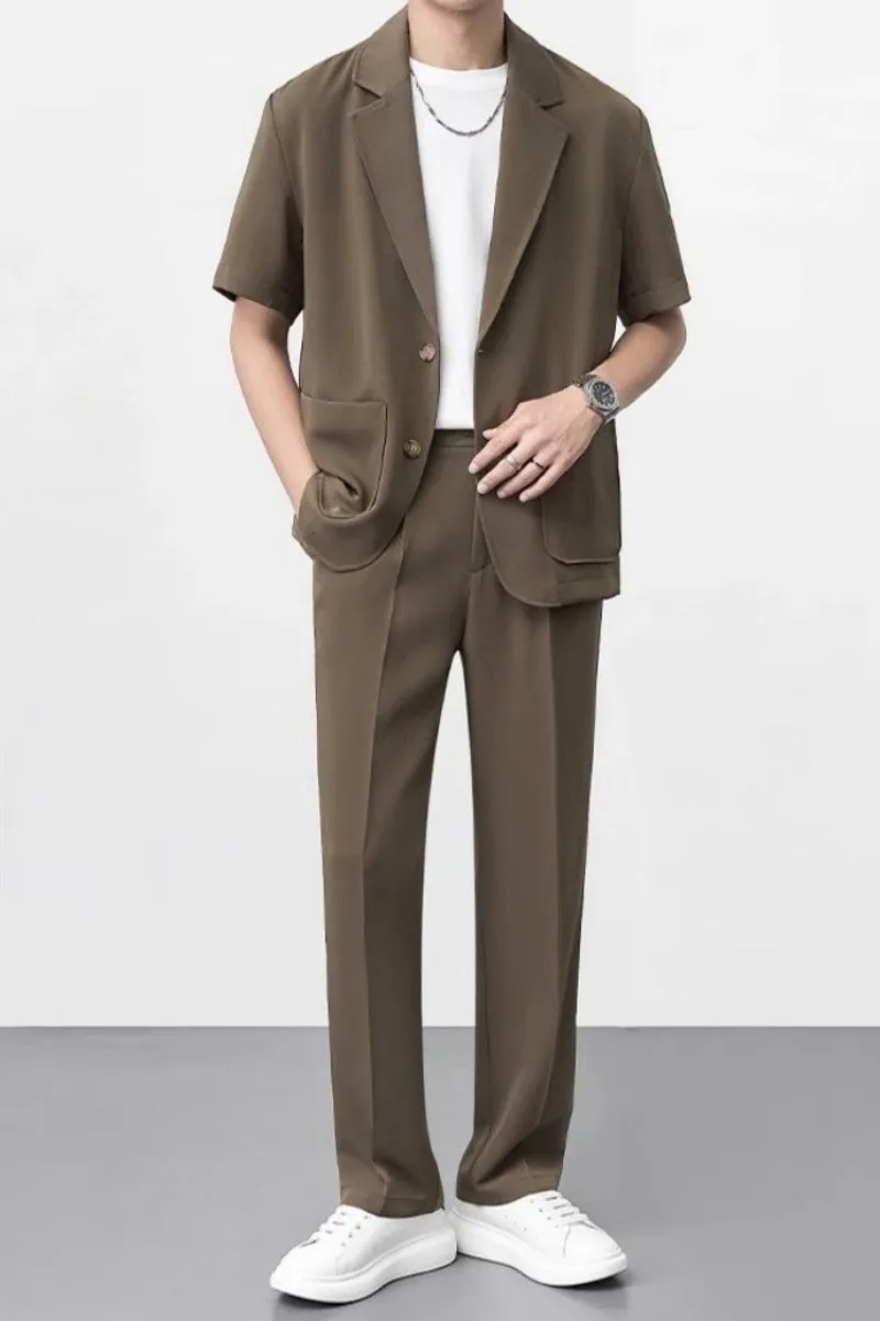 New Men's Short Sleeve Thin Summer Blazer High End Light Mature Style Casual Single Breasted Trendy Suit Jacket for Men​