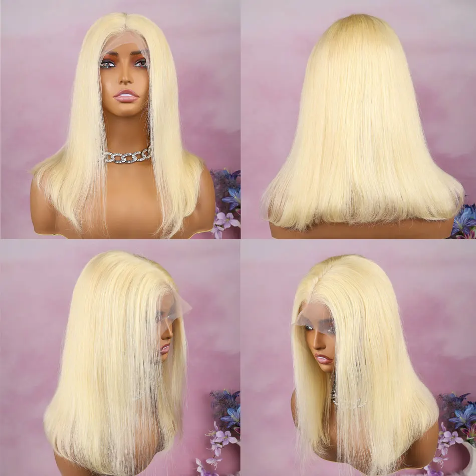 613 بوب شعر مستعار شعر الإنسان مستقيم 13x6 13x4 Hd الدانتيل الباروكة الأمامية قبل قطعها 200% الكثافة قصيرة شقراء 613 شعر الإنسان بوب الباروكات