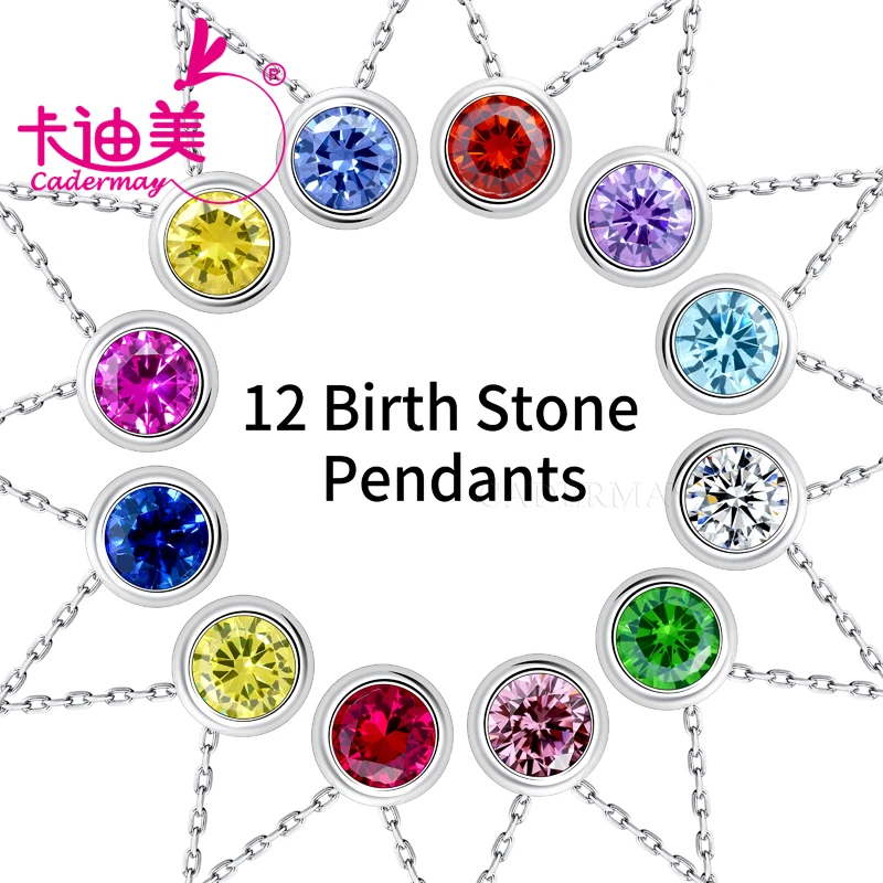 CADERMAY High Quality S925 Silver Link Cubic Zirconia Stone Necklace for Women Fine Jewelry Unique Gift 12 Birth Stone