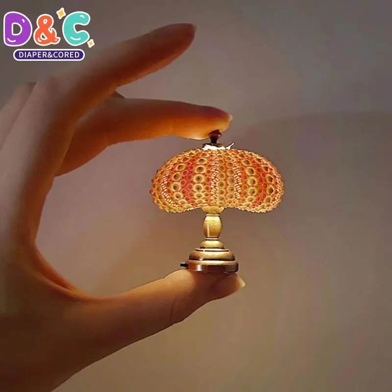 1:12 Dollhouse Miniature Lamp Mini Retro Sea Urchin Night Light Doll House Accessories Dollhouse Furniture Toys Lamp Decor