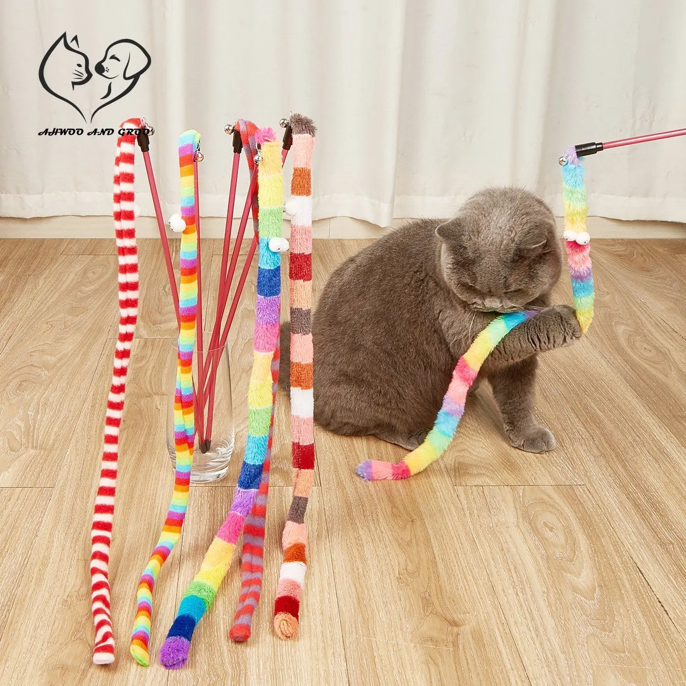 Cat Toy Caterpillar Cat Teaser Wand Cat Interactive Toys Funny  Feather Colorful Rod Teaser Wand Pet Cat Supplies Cat Accessory