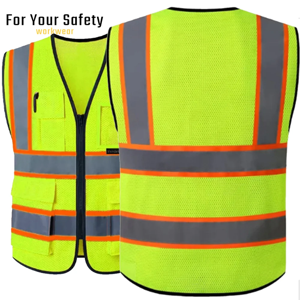 Mesh Construction Work Vest with Pockets Breathable Road Workers Costume Aircraft Maintenance Engineer Multipocket Vest
