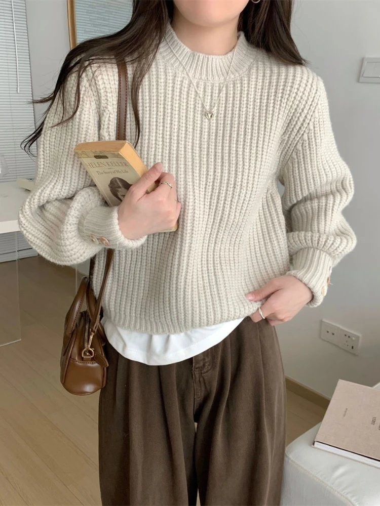 Herbst und Winter 2024 Neue Pullover Frauen Koreanische Mode Lose Verdickte Strickwaren Pullover Einfarbig Lange ärmeln Gestrickte Top