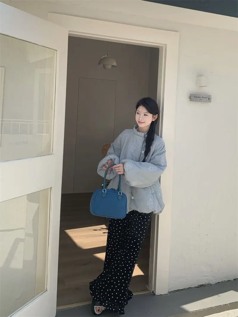 Gentle Wind Collar Embroidery Warm Cotton-padded Jacket Coat Women's Winter Casual Coat