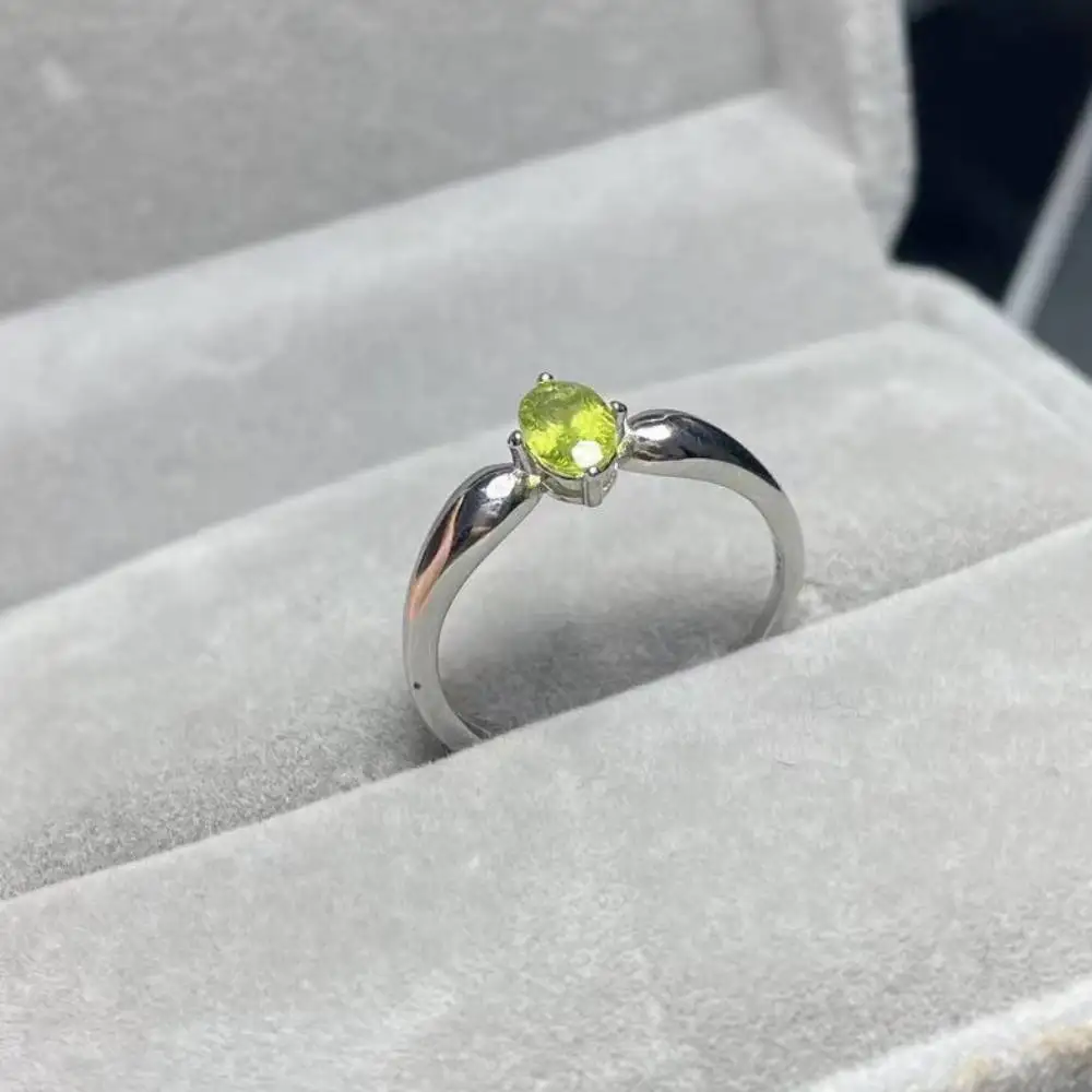 925 sterling silver natural apple green tourmaline adjustable ring for women ring for gift stone size approx4*6mm