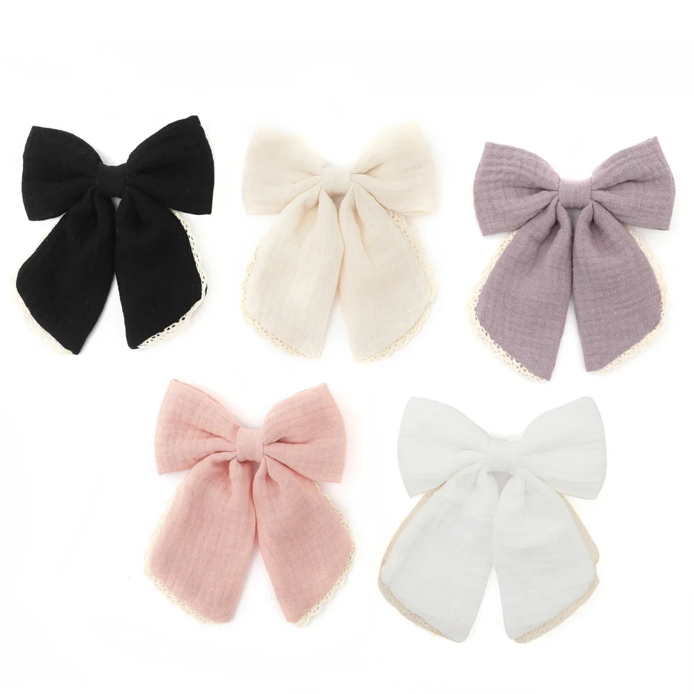 A11 001C Cotton Crepe Eyelet Lace Ribbon Hairband Girls Band With Tail babyclip Hair Accessories Scruchies