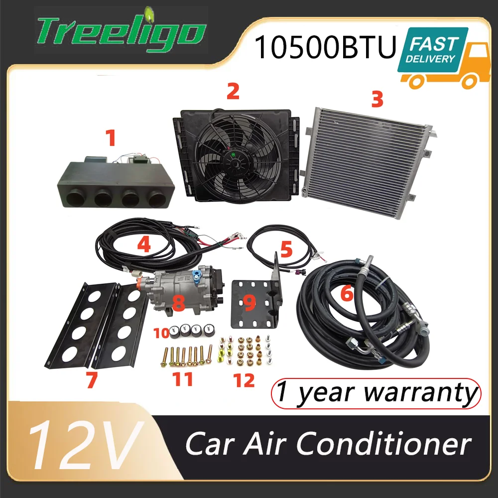 

Treeligo 12V 10500BTU Underdash Cooling&Heat Air conditioner Universal electric A/C Unit Kit Fit Truck Cab Bus Air Conditioner