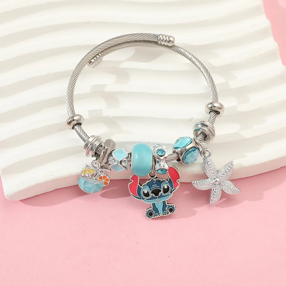 1 piece Disney summer series fashion new product cute starfish Stitch love key pendant simple versatile simple bracelet jewelry