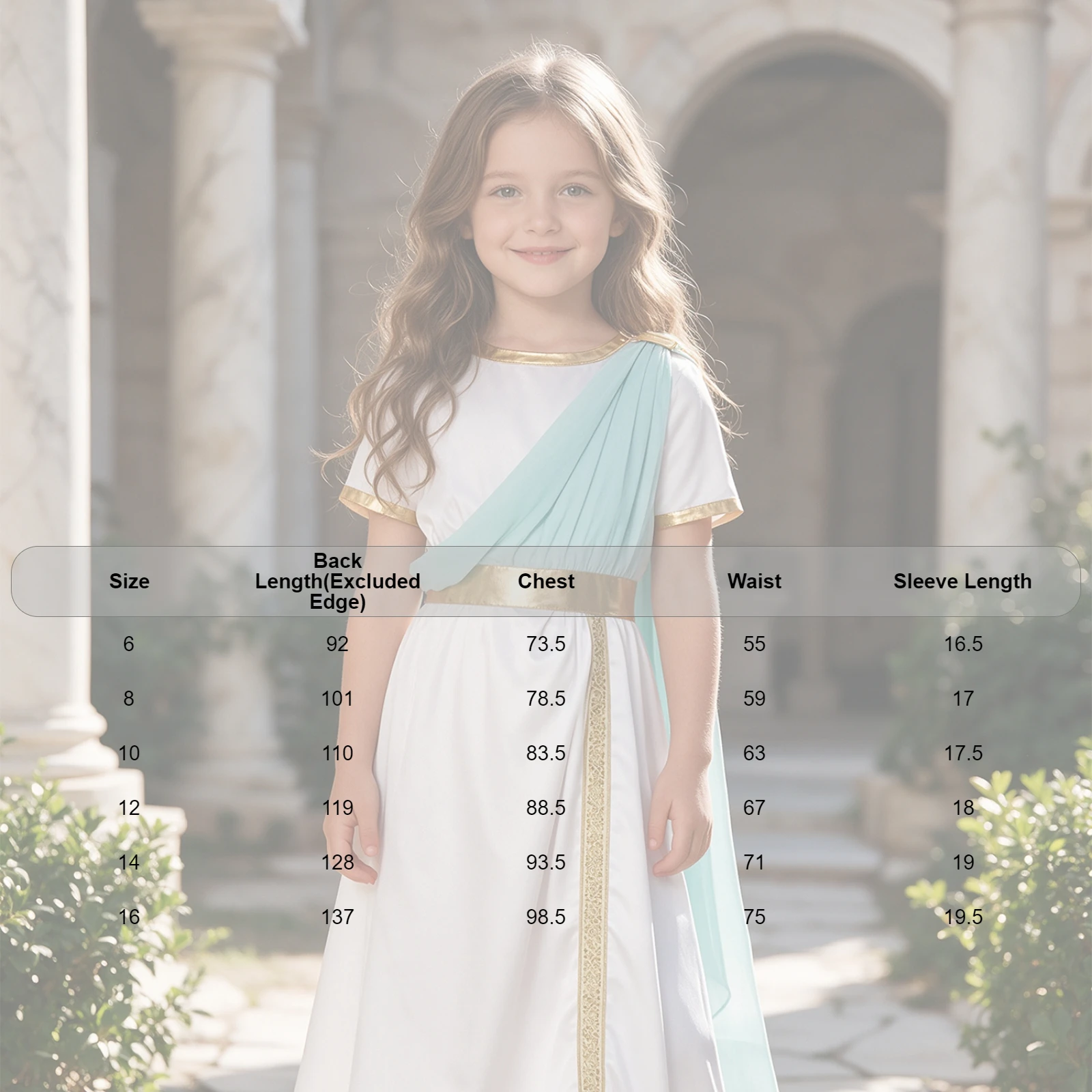 Girls Ancient Greek Princess Dress Draped Flowy Tulle Shawls Toga Satin Robe Goddesses Costume Gown Dress for Halloween Dress Up - view 6