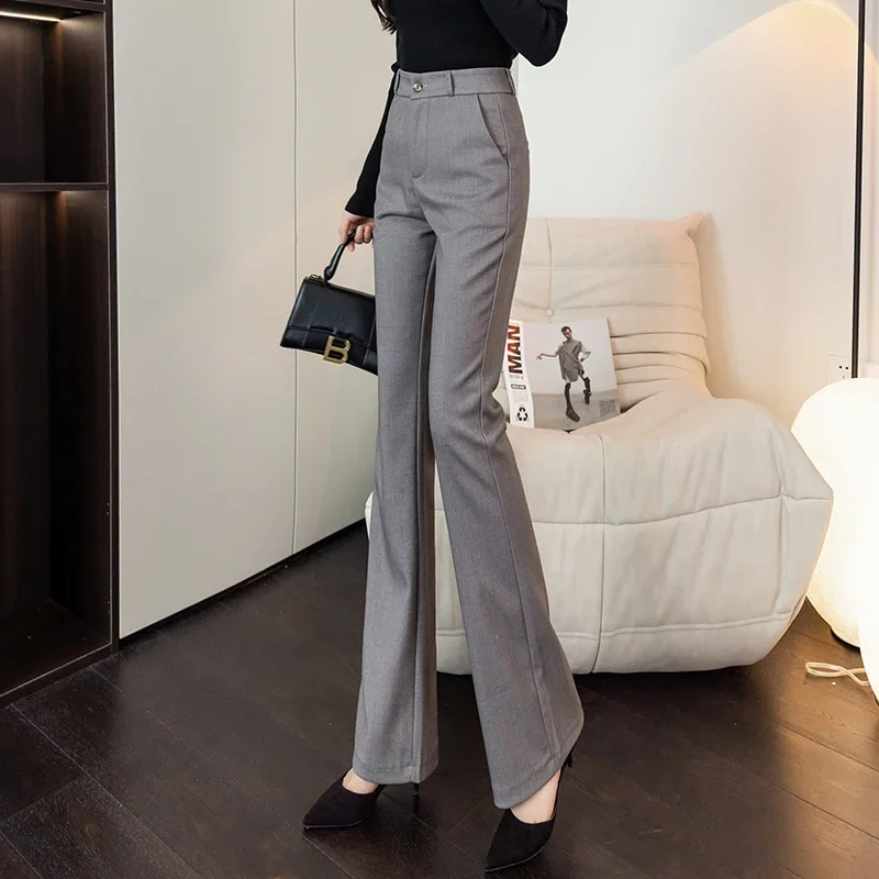 Korean Women Loose Suit Wide Leg Pants Elegant Office Lady Casual Straight Trousers Harajuku Fashion High Waist Solid W165