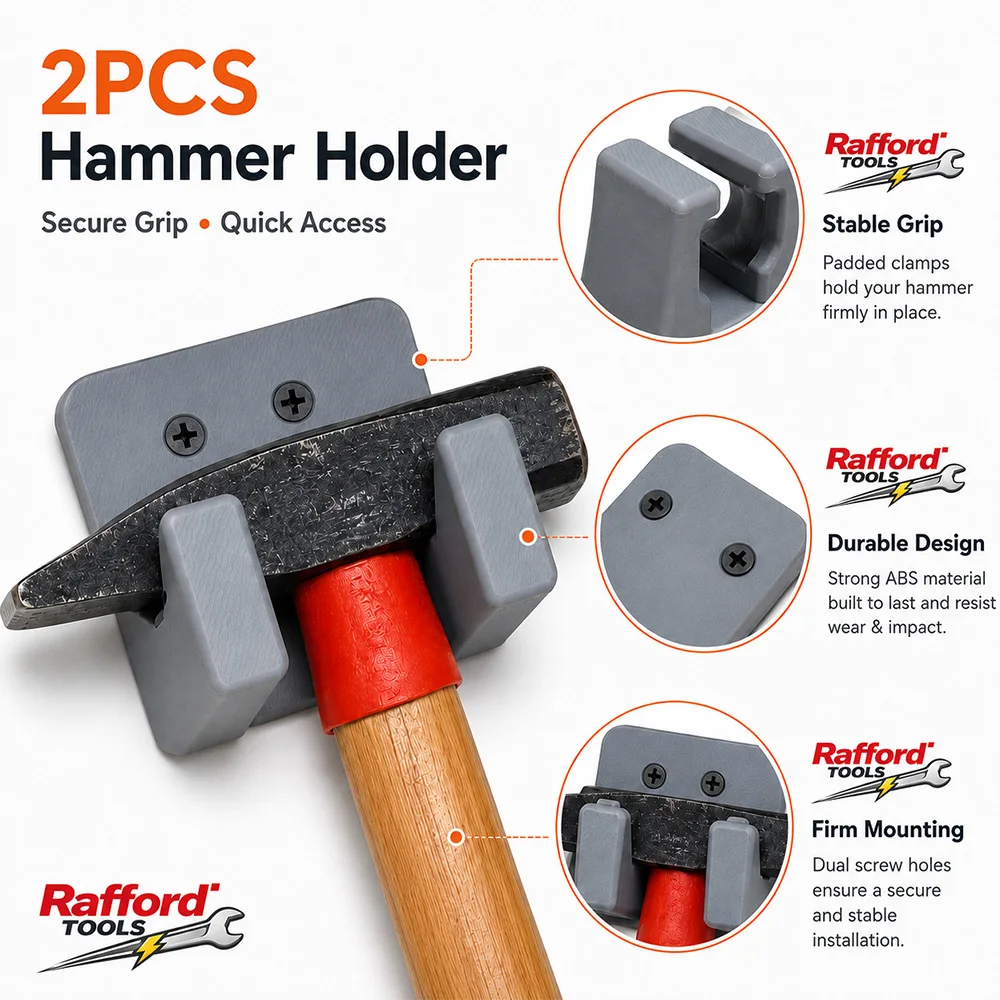 Rafford 1/2 Stück Wandmontierter Hammerhalter, Robuster Werkzeugaufbewahrungshaken, Sicherer Griff-Hammerhalter für Garage und Werkstatt – Detail 3