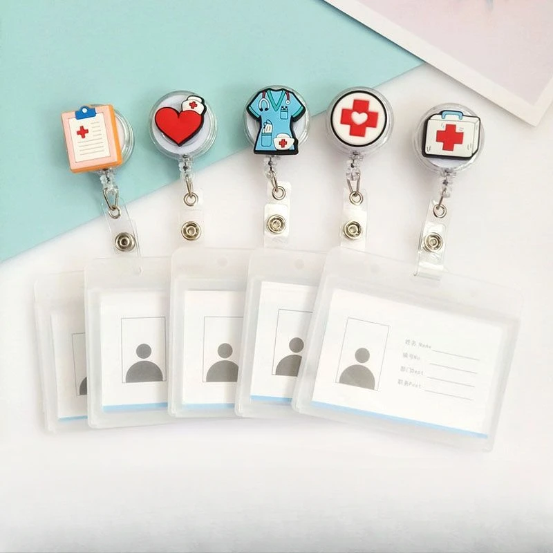 Retractable Hospital‑Themed Badge Reel 1Pc, Nurse Worker ID Card Holder Clip for Staff Work Name Badge Daily‑Use Accessory