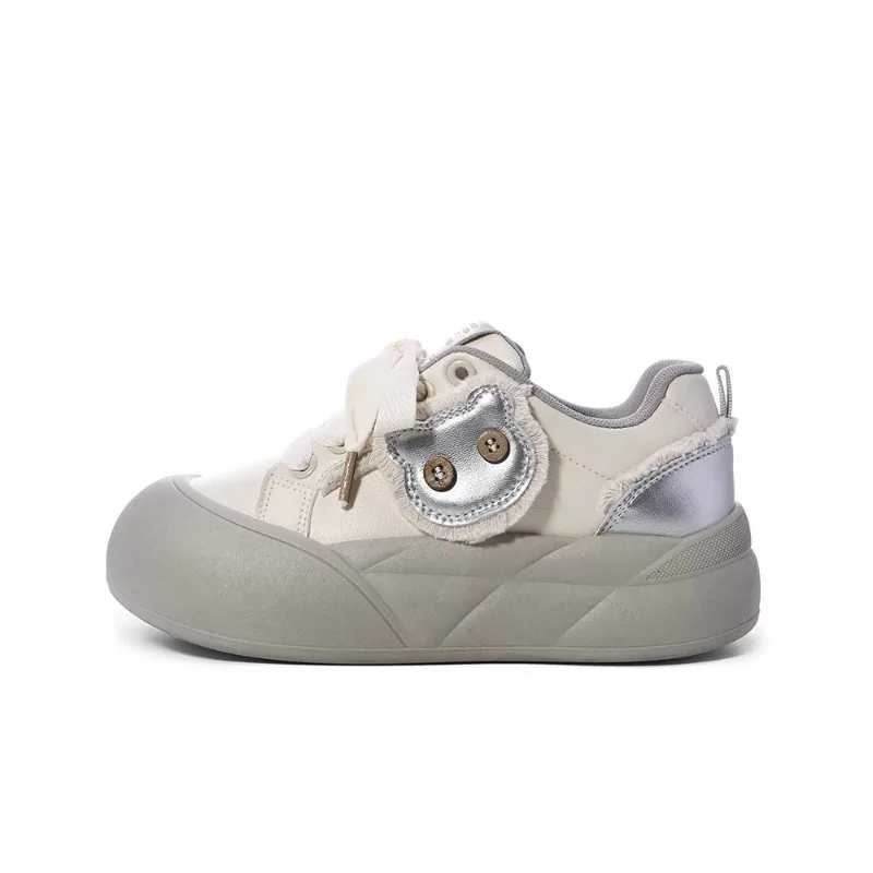 

2025 New Cute Bread Shoes Thick-Soled Sneakers Women's Spring Autumn Casual Lace Up Round Toe Board Sneaker Shoes Женская Обувь