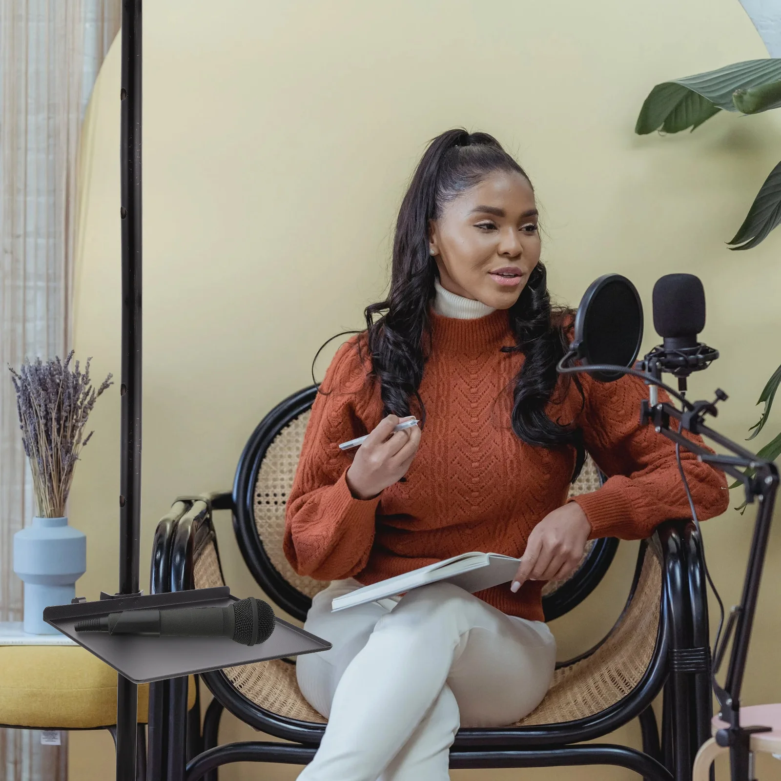 

1pc Metal Sound Card Storage Tray Adjustable 90° Microphone Stand Holder Live Broadcast Rack For Instrument Mount Durable