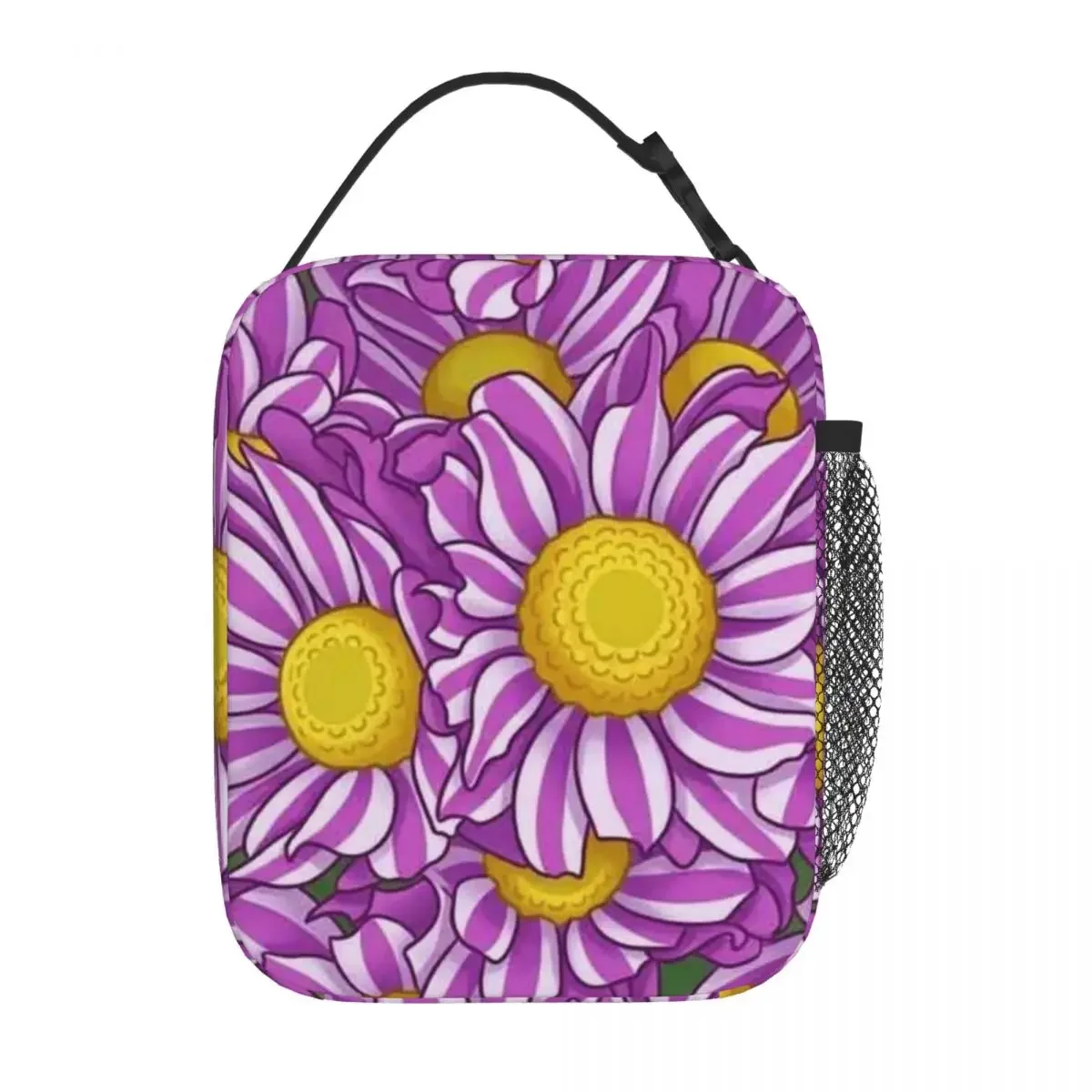Bestselling Whimsical Pink Purple Daisy Illustration Friendly Durable Lunch Bag Fitness Snack Travel Lunch Bag