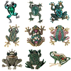 Rhinestone Frog Brooches for Women Unisex Enamel Toad Pins Office Party Friend Collected Gifts Accessories