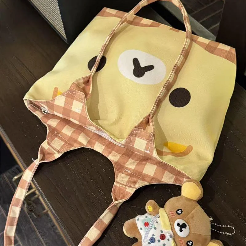 2025 New Model Rilakkuma Cute Cartoon Illustration Cute Canvas Bag One Shoulder Large Capacity Commute Leisure Student Cloth Bag
