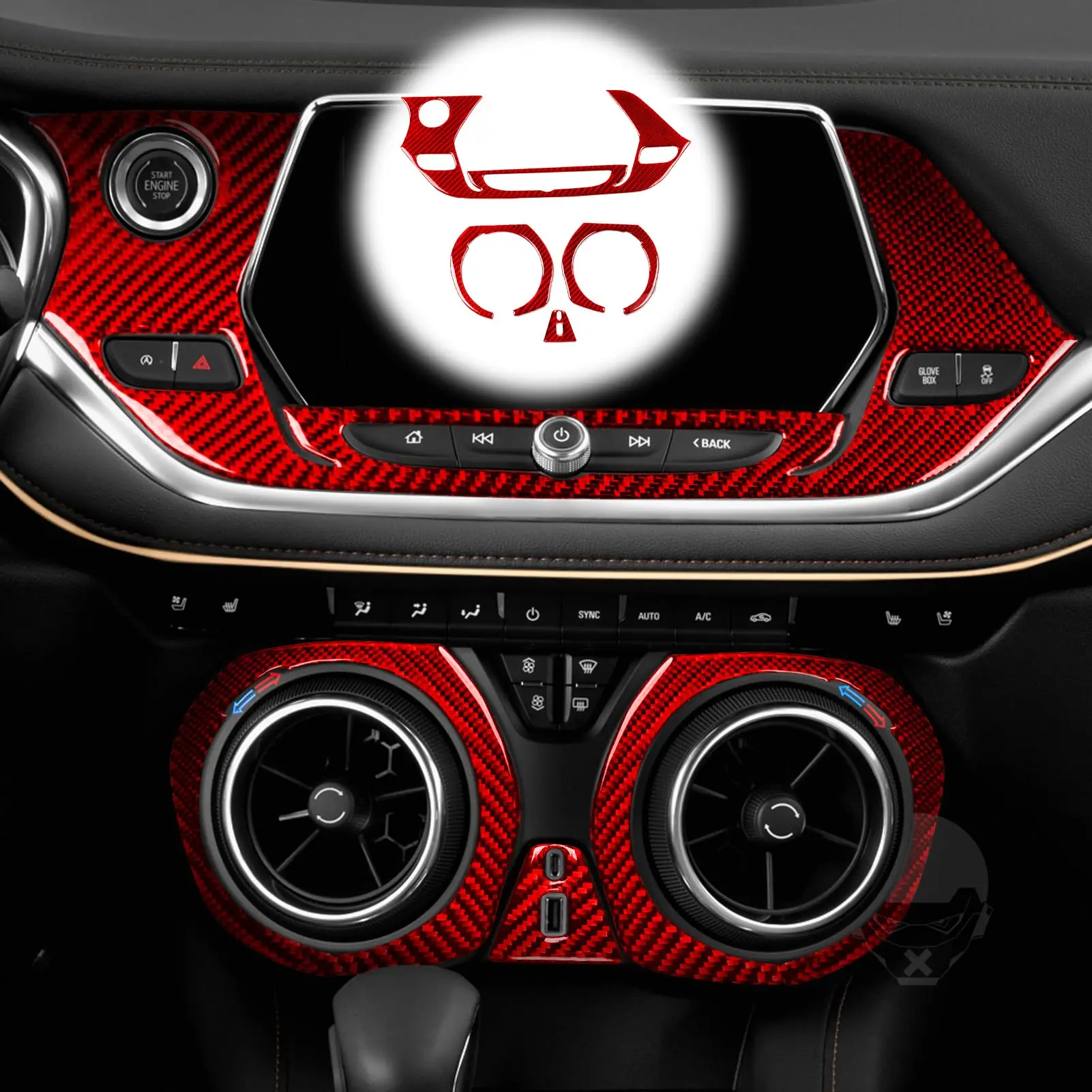 

Glossy Red Carbon Fiber Interior Trim Sticker For Chevrolet Blazer 2019-2025
