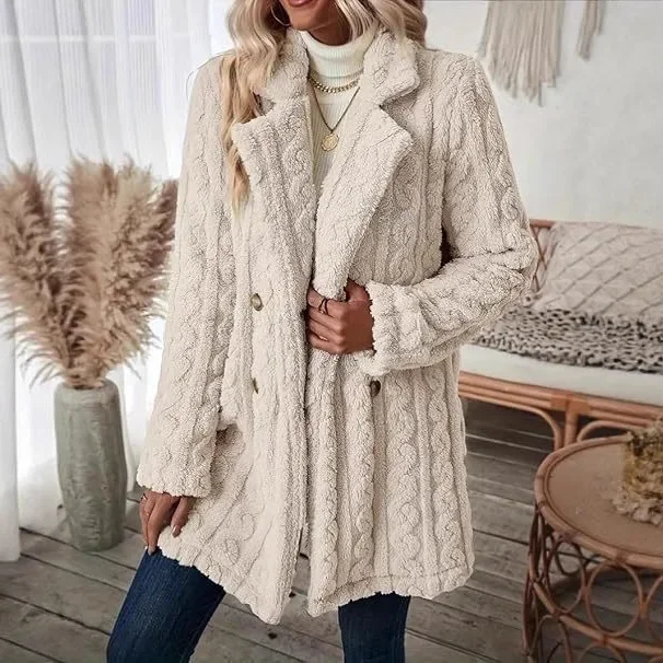 Solid Casual Loose Twist Plush Coats for Women 2026 Winter Vintage Women's Jackets Overcoat Autumn Female Coat Outerwears Tops