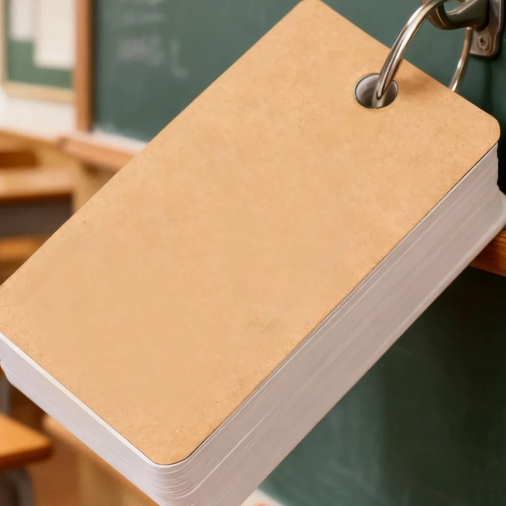 Paper Ring-bound Blank Word Flash Cards Brown, Black 7x4x2cm Rounded Corner DIY Graffiti Cards