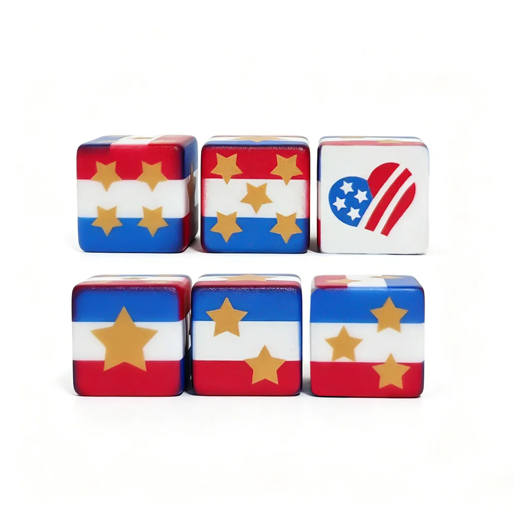 7Pcs/set Resin Layer Blue and Red Dice Set + 4Pcs USA Flag Heart 16MM D6 Acrylic Dice for America 250 Events Dice Set DND RPG view 4