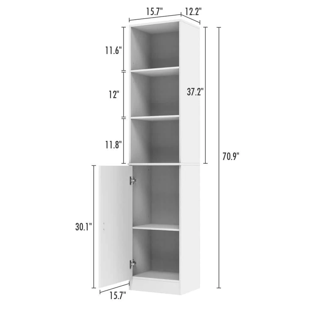 Biała drewniana szafka do przechowywania, kredens i szafka z półkami (szafka 157), wykończenie białym lakierem, szafki z okapem.